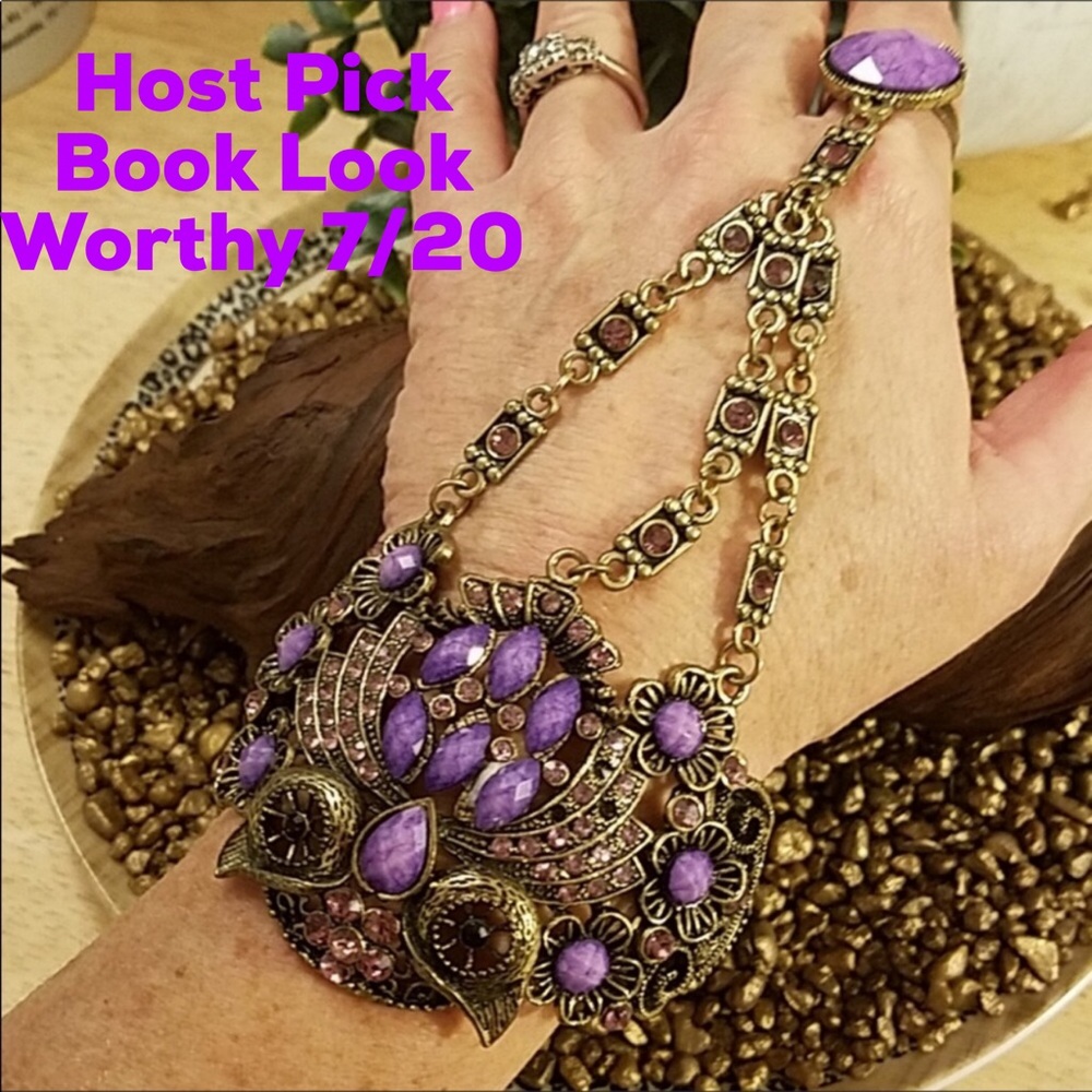 Gold/Purple Owl Cuff Harness Bracelet Punk Goth HP 7/20 Whimsygoth